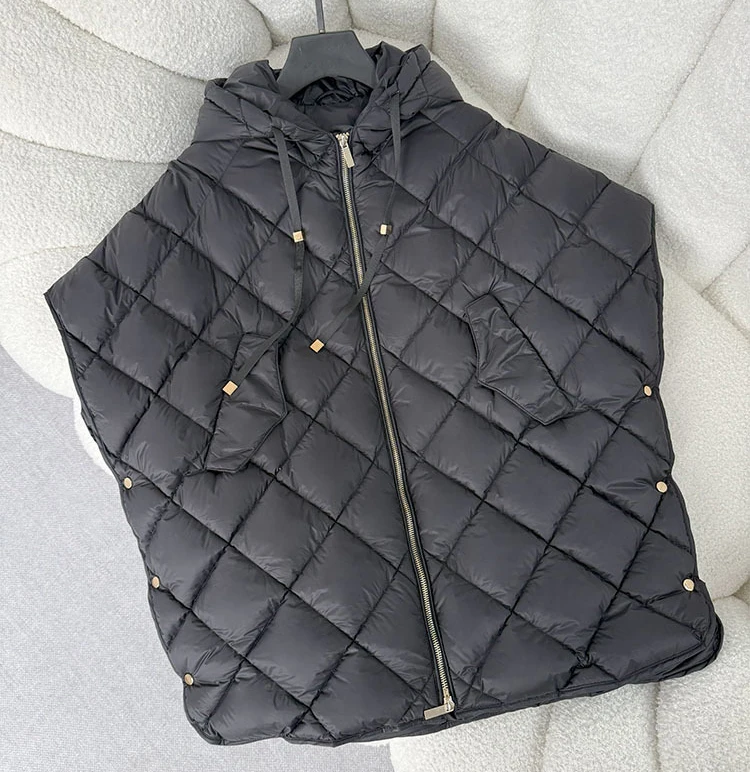 Schinteon Women 90% White Duck Down Irregular Vest with Hood Loose Sleeveless Jacket Solid Fashionable Autumn Winter Top 2026