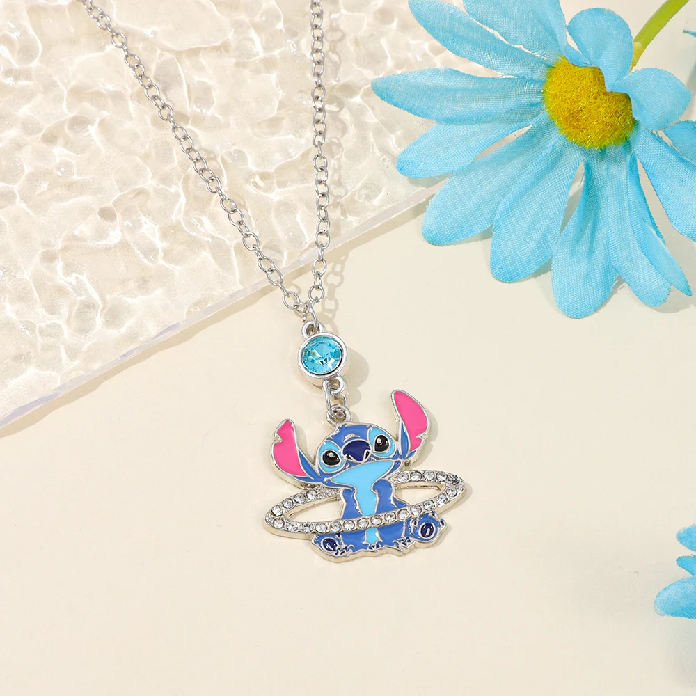 ファッションディズニーリロ & スティッチかわいいペンダントチャームラインストーンステッチフィギュアアクセサリー女性ガール漫画おもちゃギフト