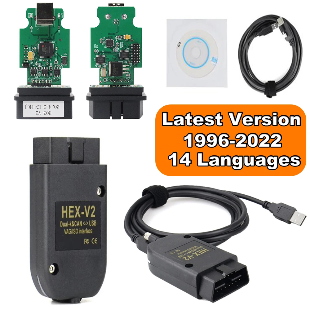 

2022 OBDII For VAG COM HEX V2 23.3 22.10 OBD2 Scanner USB Interface 22.9 For VW AUDI Skoda Unlimited ATMEGA162 Diagnostic Tool