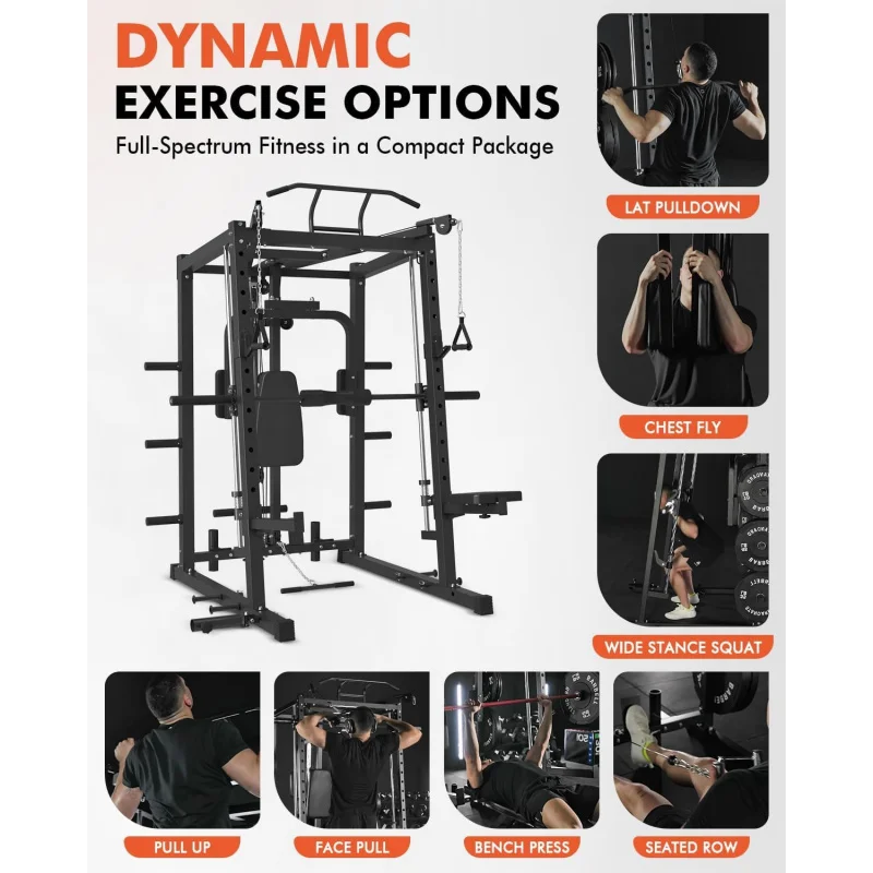 

（TTU）All-in-One Smith Machine Home Gym with 230lbs Weight Plates, Power Cage Cable Crossover, LAT Pulldown OT