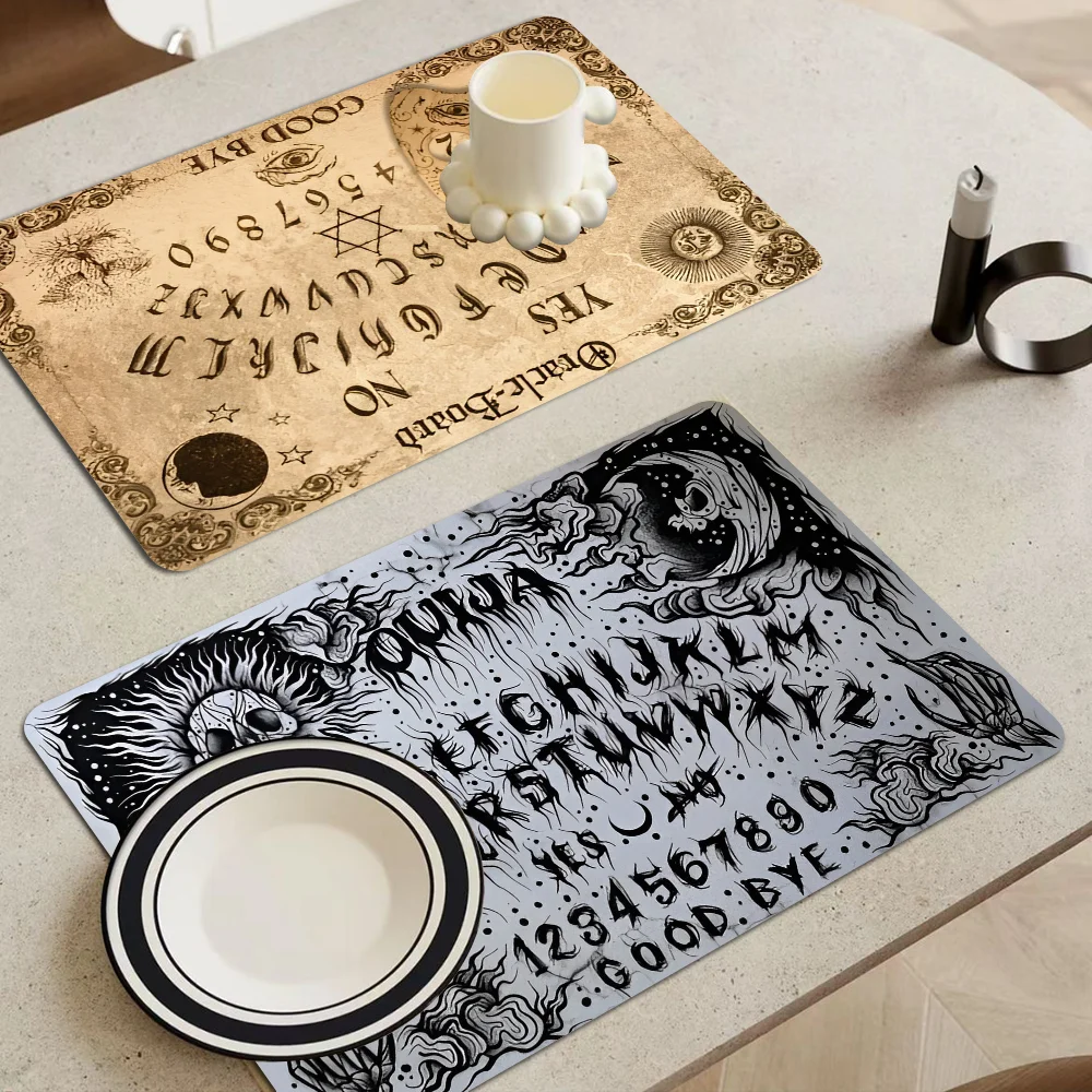 

Ouija Tarot Witchcraft Gothic Coffee Cup Ironing Mat Modern Art Texture Drying Mat Kitchen Counter Coffee Bar Drain Mat