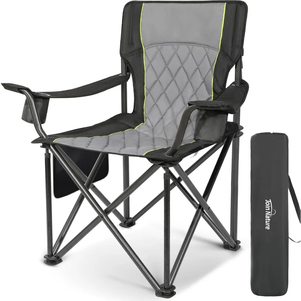 Sillas de camping grandes para adultos, soporte para silla de campamento resistente de 800 libras, sillas plegables King Kong con acolchado y bolsillo