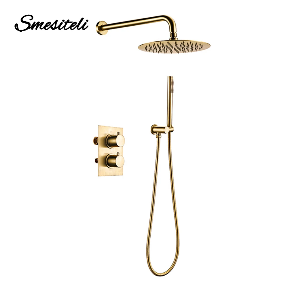 

Smesiteli 8 10 12 Inch Bathroom Faucet 2 Dial 2 Way Gold Shower Set Diverter Thermostatic Control Mixing Valve Rainshwoer Sets