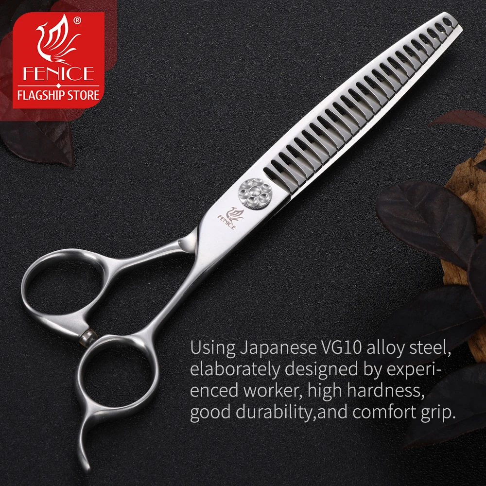 Fenice Professional Japan vg10 steel 7.5 inch pet dog grooming scissors thinning shears thinning rate 75%&80%