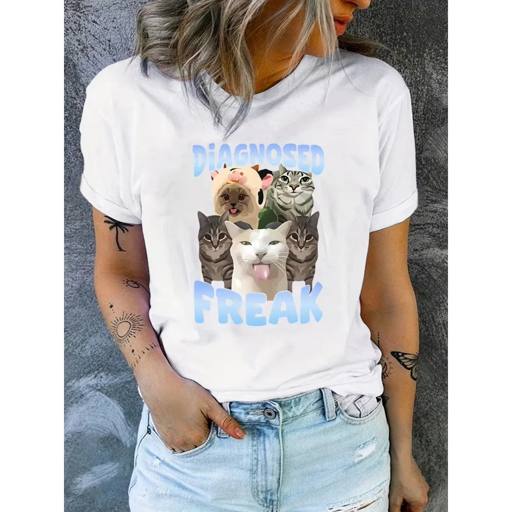 Certified Freak Funny Cat Meme TShirts Clothing 90s Vintage Kitty Graphic T-shirts Women Fashion Casual Tshirt Summer Streetwear