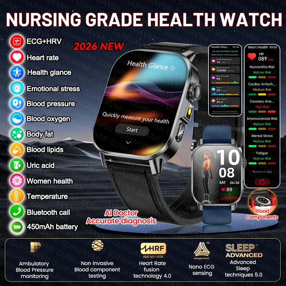 For Android IOS New Non-invasive Men Smart Watch Uric Acid Blood Lipids ECG BP Temp Body Health Care Women BT Call Smartwatches