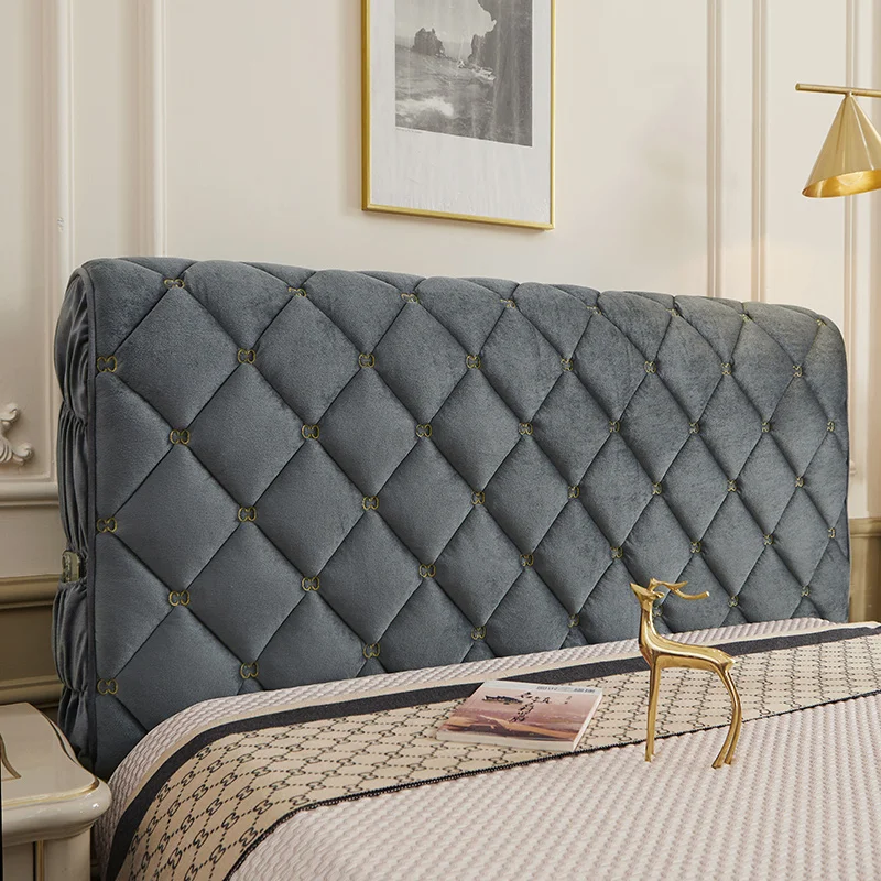 Luxury Embroidered Velvet Quilted Headboard Cover Nodric Solid Color Soft Fluffy Short Plush All-inclusive Bed Head Cover