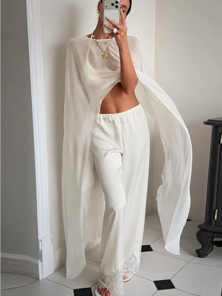 LIinar 2026 Fall Winter New Sheer Chiffon Shawl-Style Jacket for Women Asymmetrical Hem—Sun-Protective Outerwear Tunic