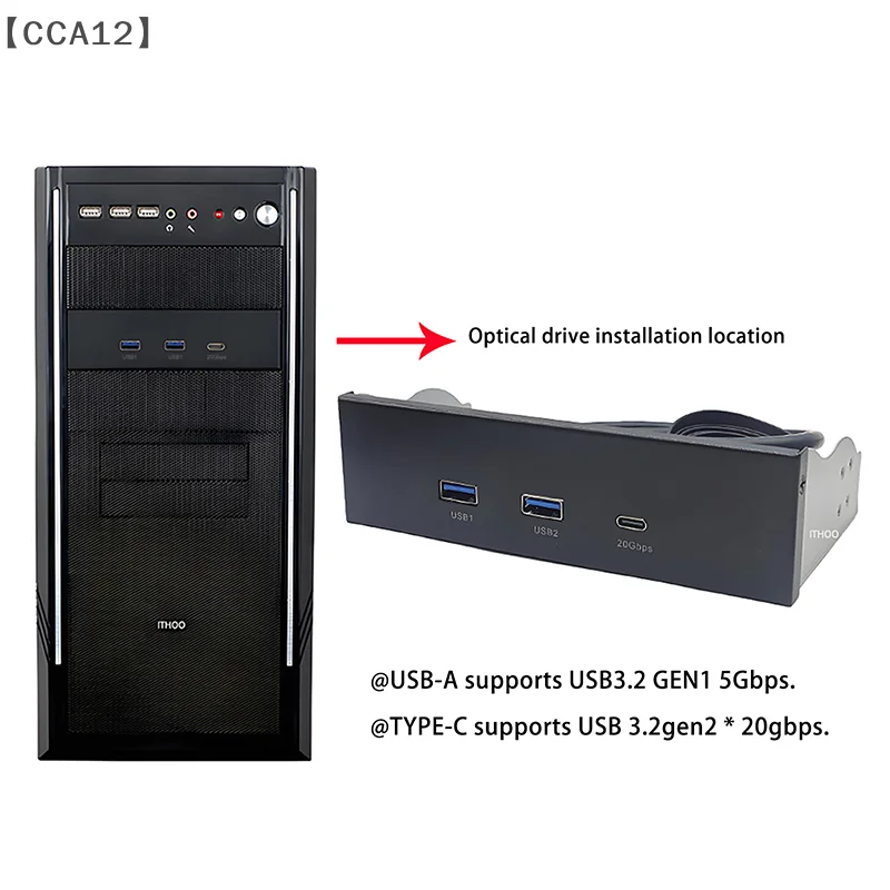 

USB Front Panel For PC 2 Port USB 3.2 GEN1 5Gbps + 1 Port TYPE-C 10Gbps/20Gbps Hub For Desktop 5.25Inch Floppy Drive Bay