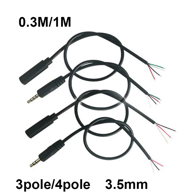 New 3.5mm 3 Pin 4 Pin Core Male Female Aux Connector 0.3m 1m Audio Extension Cable Aux Head Line 3.5mm Stereo Diy  Audio Wire