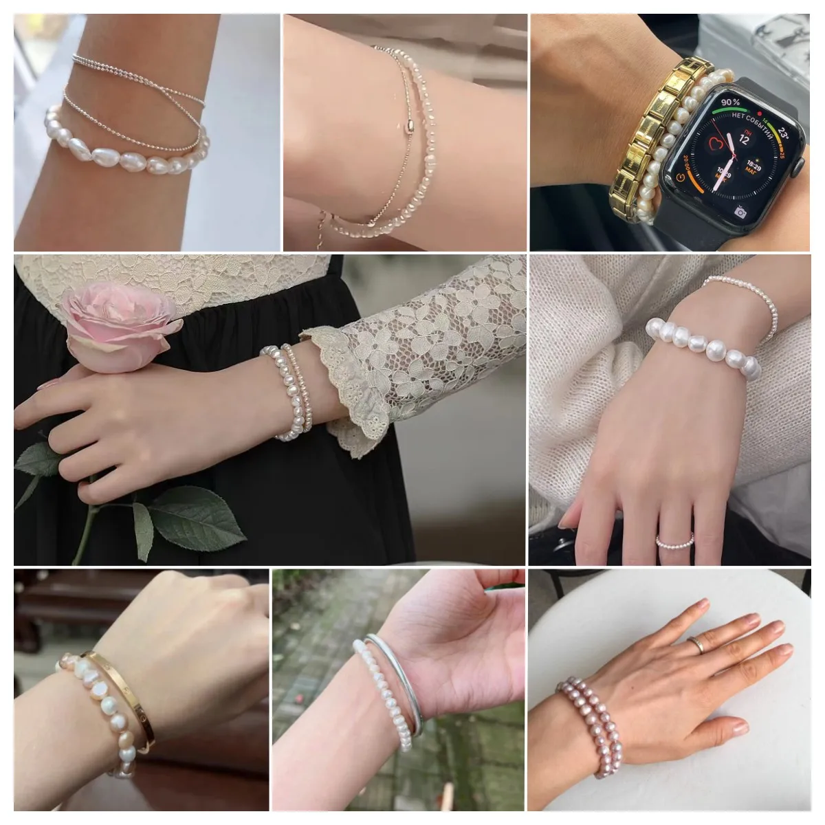 5-5.5mm Natural Freshwater White Pearl Bracelet Elastic Baroque Genuine Pearls Beaded Bangles Chain for Women Fine Jewelry Gifts