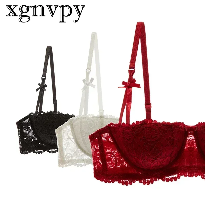 

xgnvpy 2PCS Sexy Bra Set Red HalfCup Thin SmallBreasts Gather Temptation Wedding Underwear Lingerie Body Women