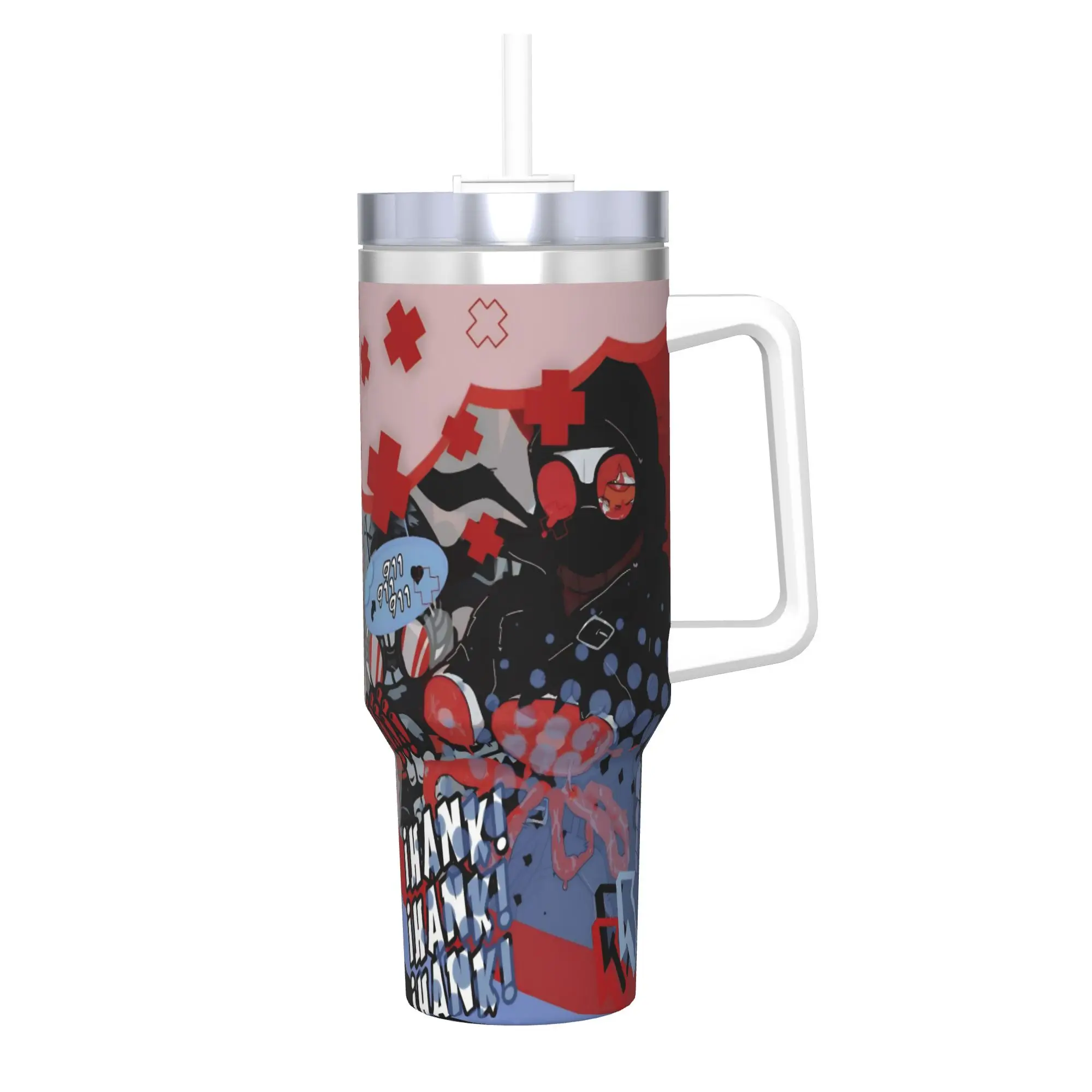 MADNESS COMBAT Hank Tumbler With Straw  Stainless Steel Travel Mugs Double Wall Vacuum Insulated for Cold Or Hot 40oz