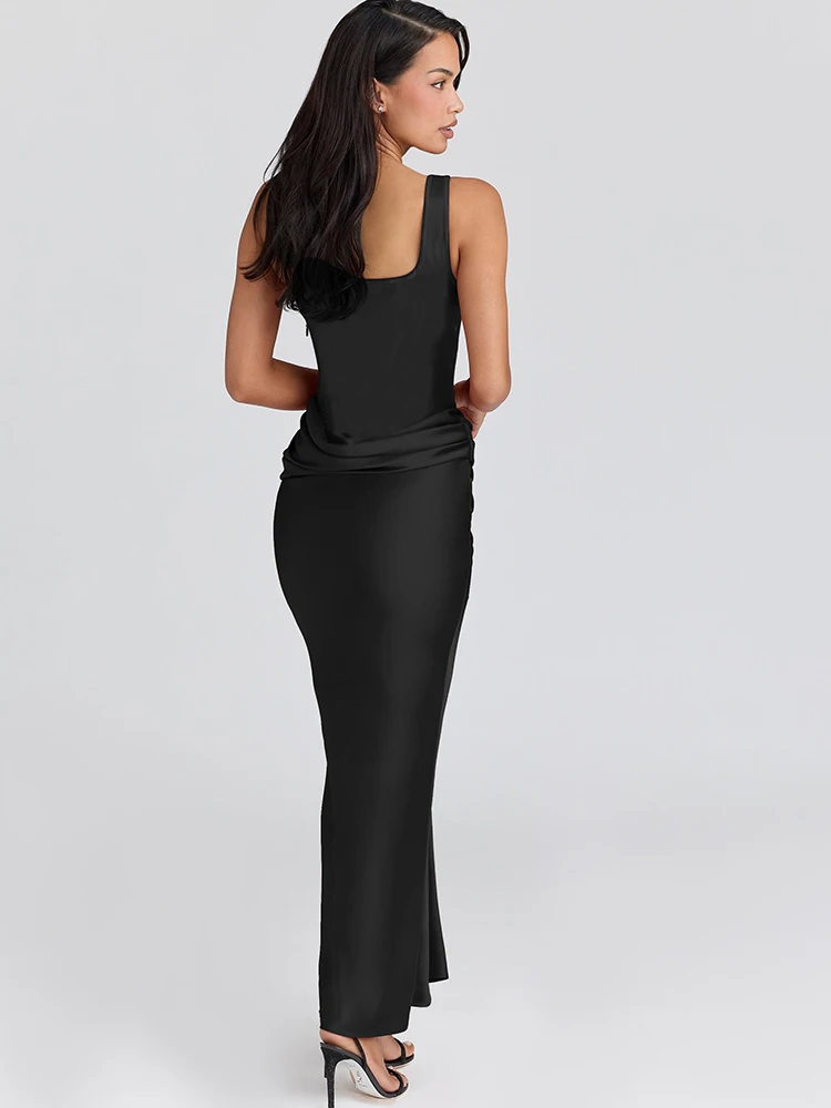 فستان ماكسي نسائي مثير بدون أكمام من الساتان المرقعة من JULISSA MO فستان شتوي ضيق أنيق للحفلات المسائية #6