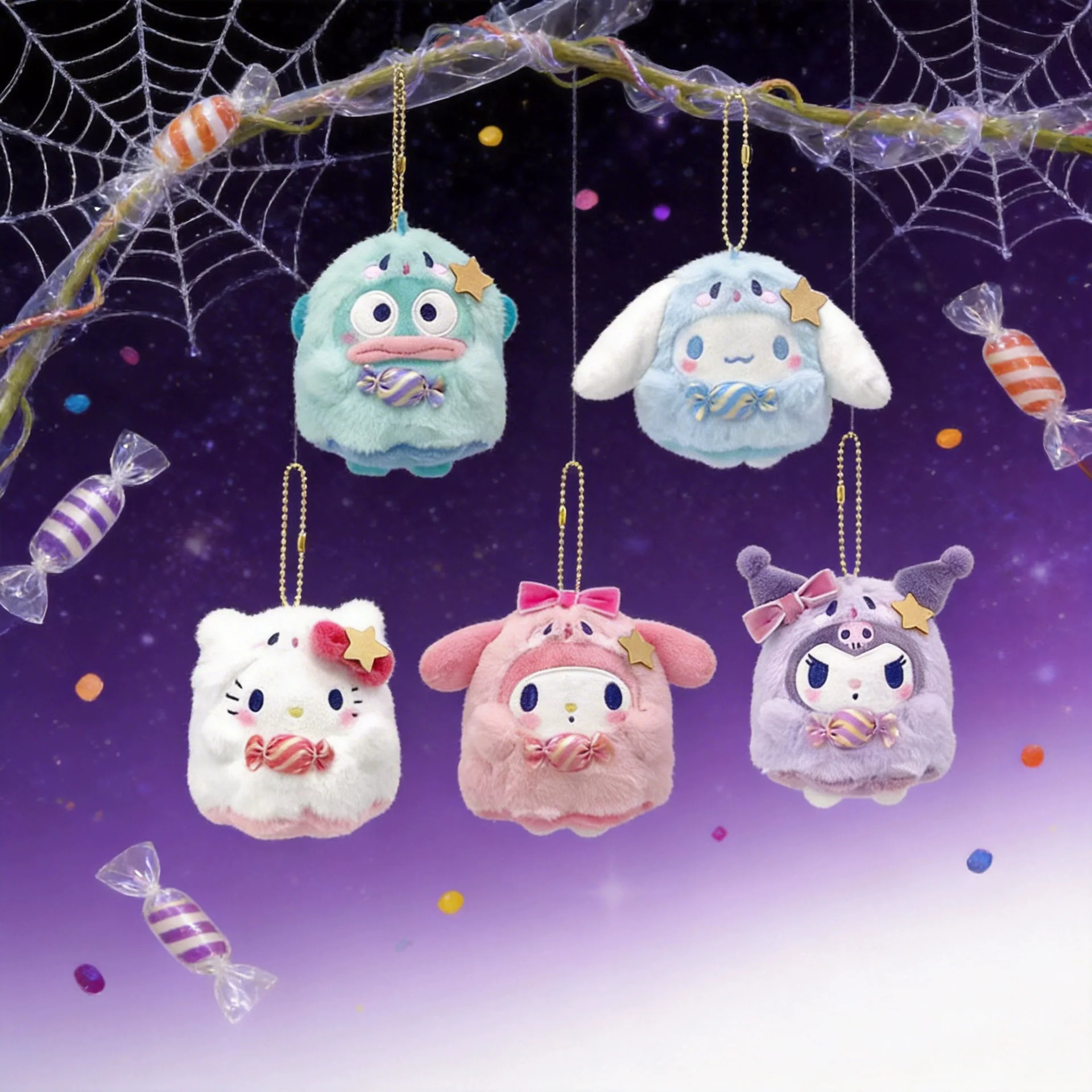 Sanrio 10cm Cute Hello Kitty Kuromi Plush Keychain Charm Doll Pendant for Bag Phone Accessory Kawaii Gift for Kids Girls