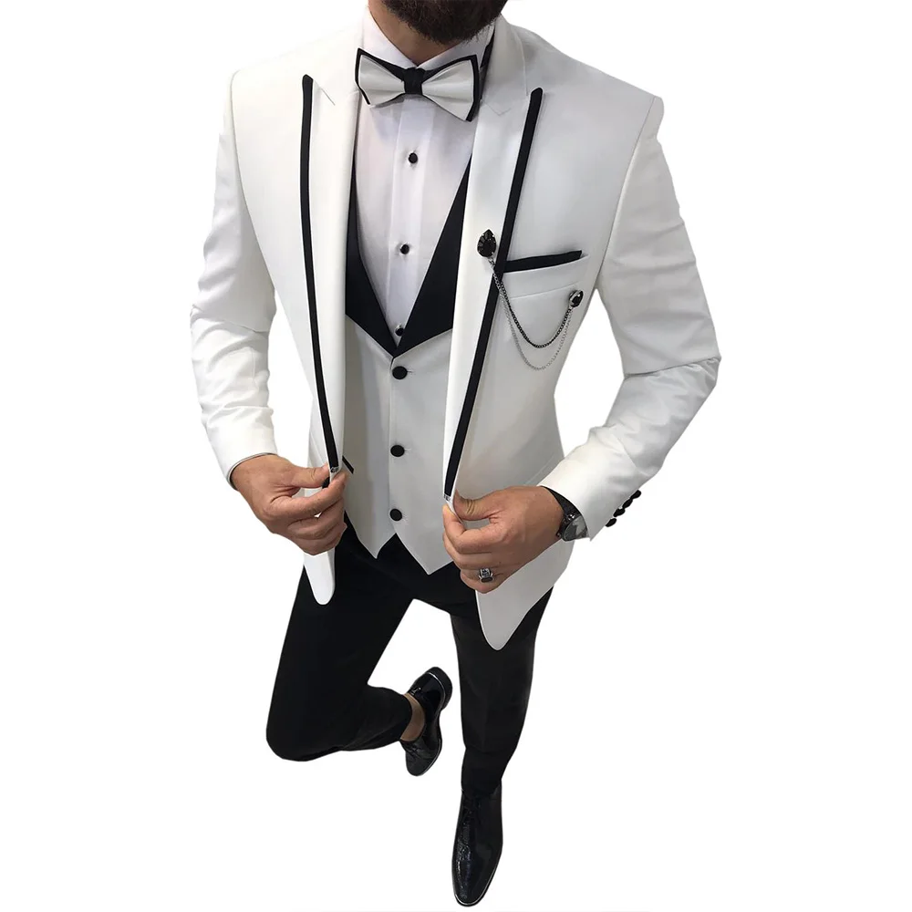 

Men's 3 Piece Slim Fit Suit Blazer+Vest+Pants Lapel Leisure Business Male Suit For Groomsmen Tuxedos Formal Party Wedding Dress