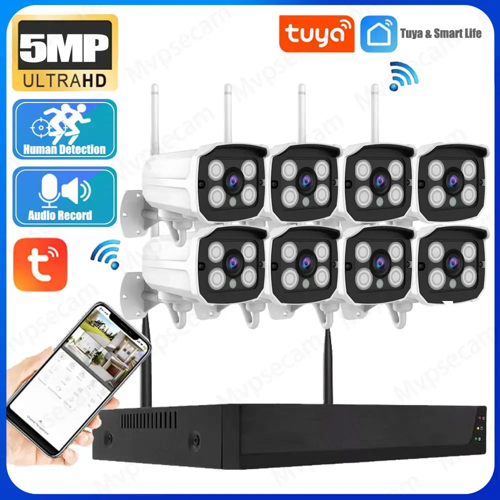 

Tuya Smart Life 8CH/4CH CCTV Kit 5MP/3MP WiFi NVR System, IP66 Metal Shell, Waterproof Security Camera Surveillance with Monitor