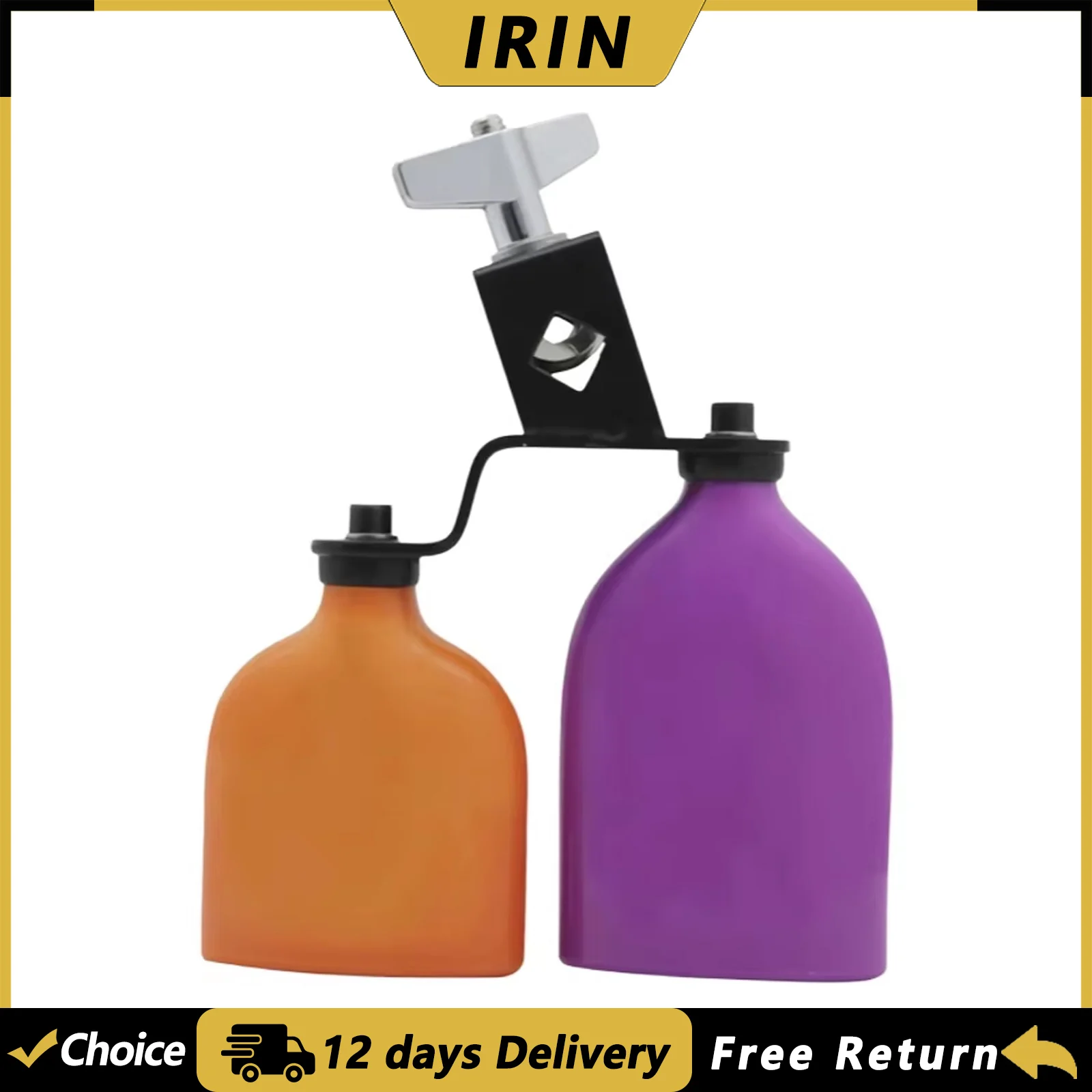 IRIN Two-colour Clapper Cowbell Semi-Circular Cowbell In Big and Small Round Head Bells With Fixings Percussion Instrument