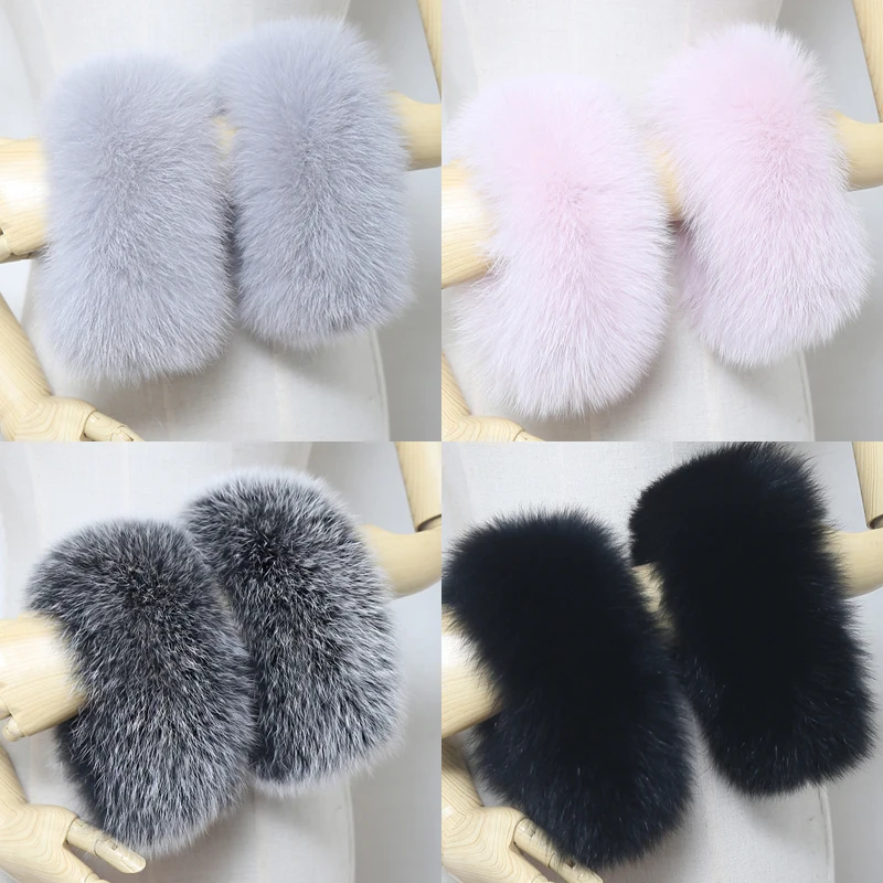 Inverno 100% Natural Real Fox Fur Cuffs Mulheres Luxo Manter Manga Quente Decorar Pulseira Moda Casaco Fox Fur Arm Warmers Luvas