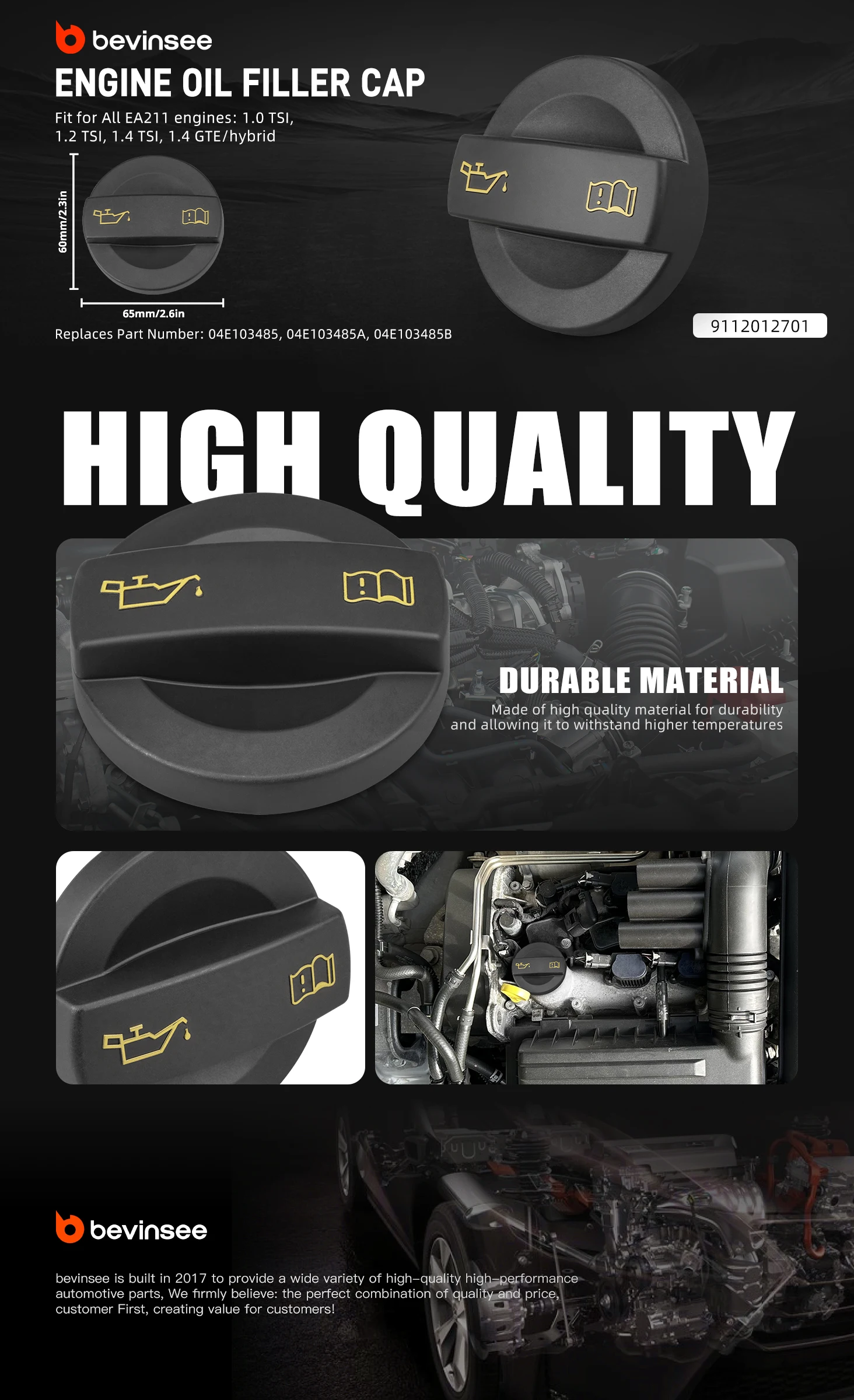 BEVINSEE EA211 Öleinfülldeckel für Benzinmotoren für VW Golf MK5/MK6/MK7/MK8, für VW Passat B8, für Audi A3 8V/8Y A1 RS3 Q2 – Detail 2