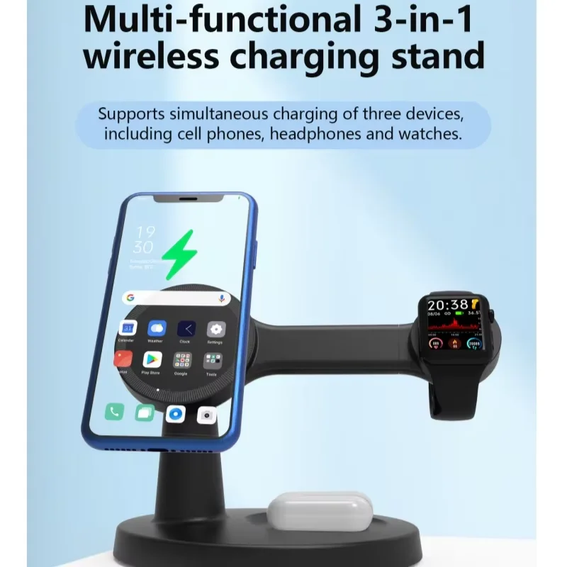 3 In 1 Magnetic Wireless Charger Stand for iPhone 17 16 15 14 Pro Max Apple Watch 9 8 AirPods Phone Holder Fast Charging Station view 5
