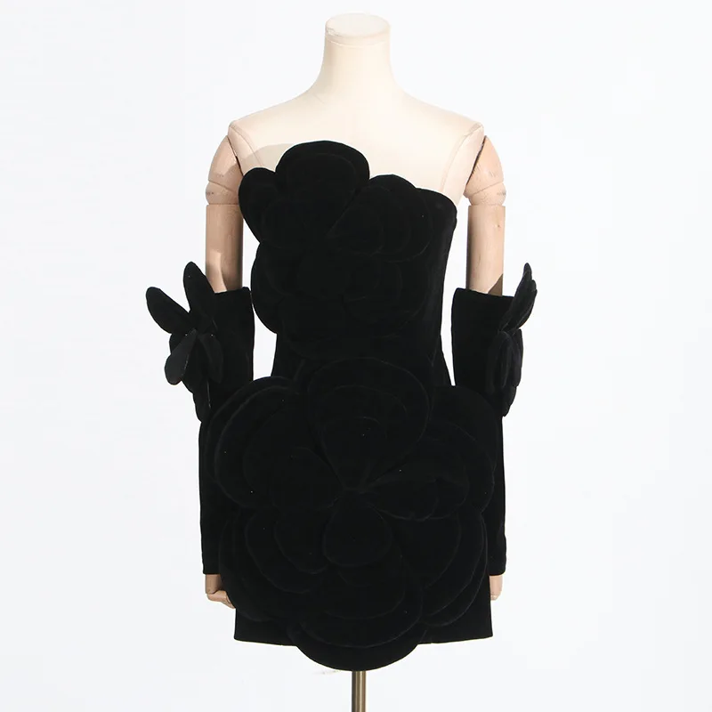 Franse stijl sexy socialite mode 2025, nieuwe retro mode strapless patchwork bloemenjurk met een high-end gevoel