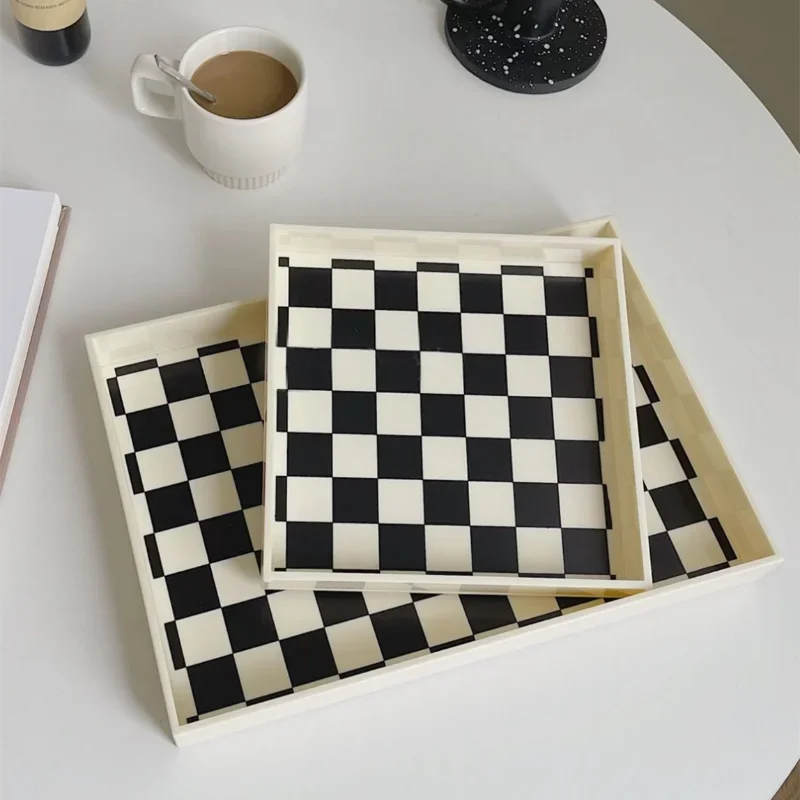 Acrylic Ornament Storage Tray Creative Checkerboard Lattice Storage Box Living Room Decoration Aromatherapy Base Porch Ornament