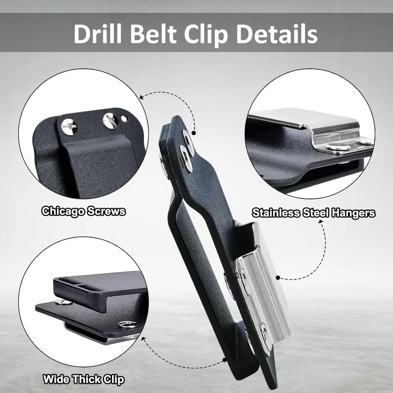 Clip-On Tool Belt,Drill Holder,Portable Hook Holster for Cordless Drill,Impact,Nailer,Tape Measure or Any Tools with Hanger Clip