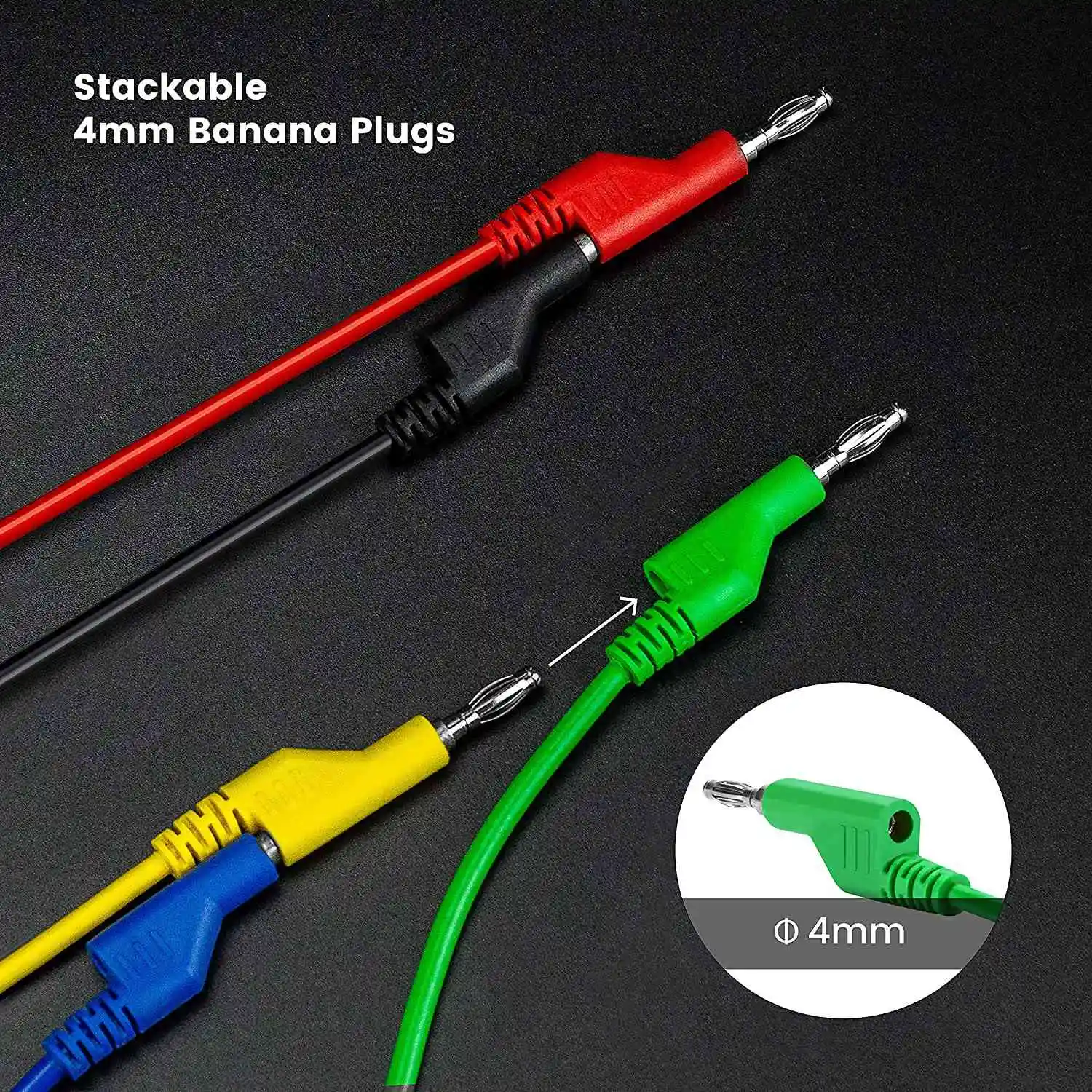 COME 5PCS Test Hook Wire Stackable Banana Plug To Mini Grabber Multimeter Test Lead Set Flexible Wire Leads 500V/5V 39 Inch