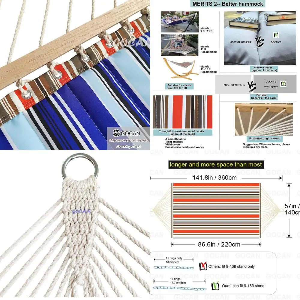 

Улучшенный двойной гамак со стеганой тканью и раздвижными штангами для прочного использования на открытом воздухе и в помещении.