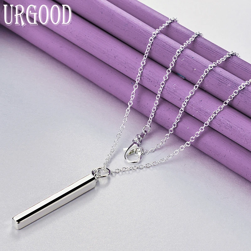 

925 Sterling Silver Exquisite Root Rod-Shaped Pendant Necklace 16-30 Inch Chain For Women Party Engagement Fashion Jewelry Gift