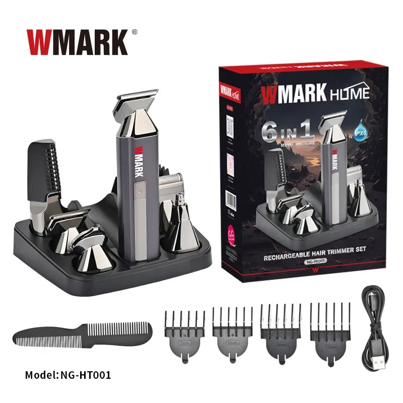 6 IN 1 RECHARGEABLE HAIR TRIMMER SET 2024 NEW WMARK NG-HT001 , HAIR CLIPPER, SHAVER, NOSE/EAR/BODY HAIR TRIMMER