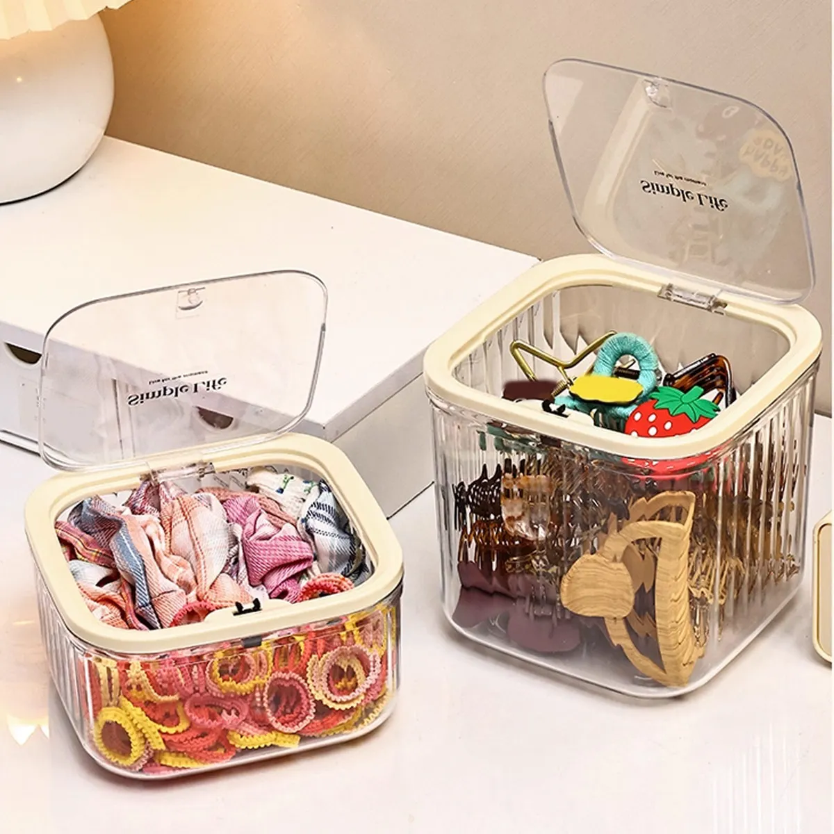 1pc Hair Accessory Storage Box, Desktop Press On Jewelry Box, with Lid, Girls' Rubber Band Headband Hair Clip Organizing Box 썸네일 5