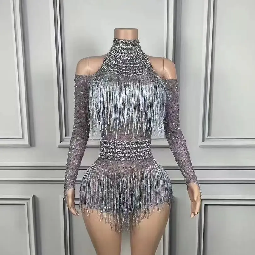 

Gray Waistcoat with Tassels, Slim Fit Suit, Fashionableclub Electronic Music Festival Stage Singing Suit, Latin Dance Performanc