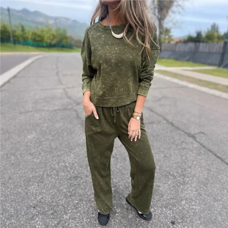 

Спортивный костюм в стиле ретро, осенняя толстовка с длинными рукавами и комплекты брюк на шнуровке с карманами, повседневная уличная одежда, женская одежда из 2 предметов