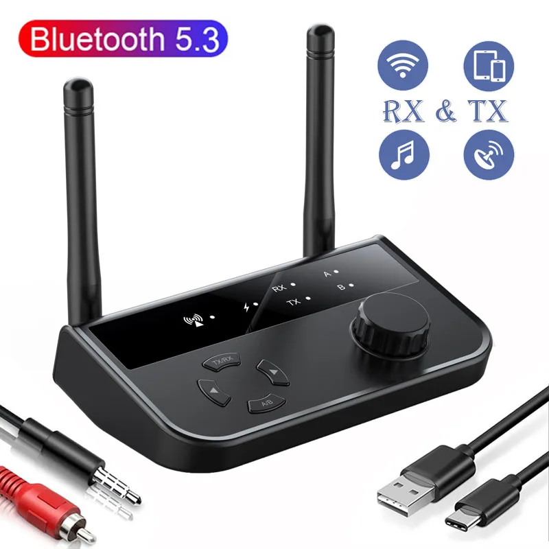 2 In 1 Bluetooth 5.3 Receiver Transmitter 3.5mm Aux Jack RCA Wireless Audio Music Adapter Pair 2 Devices for TV Car PC Headphone