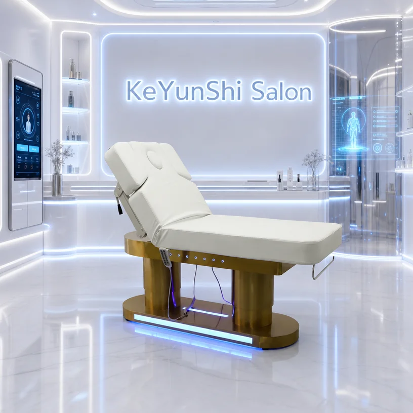 

Custom Luxury Spa Room White pink Facial Beauty Lash Extension Bed 4 Motors Electric Heating Massage Tables & Beds for Salon