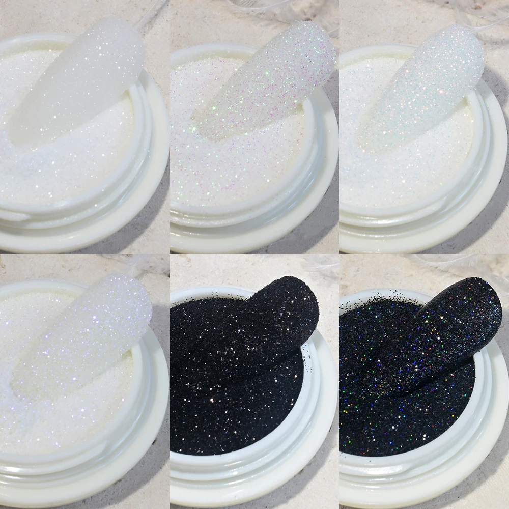 6 adet Oje Glitter Ince Kum Holografik Glitter Toz Siyah Beyaz Yansıtıcı Pigment Gevreği Tozu Manikür Aksesuarları