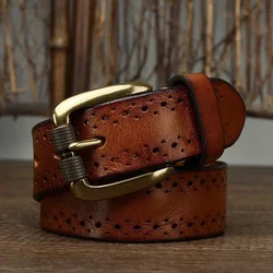 2024 Fashion Men's Belt Genuine Leather Pure Cowhide Pin Buckle Vintage Belt for Trap Male Jeans for Man Luxury Designer