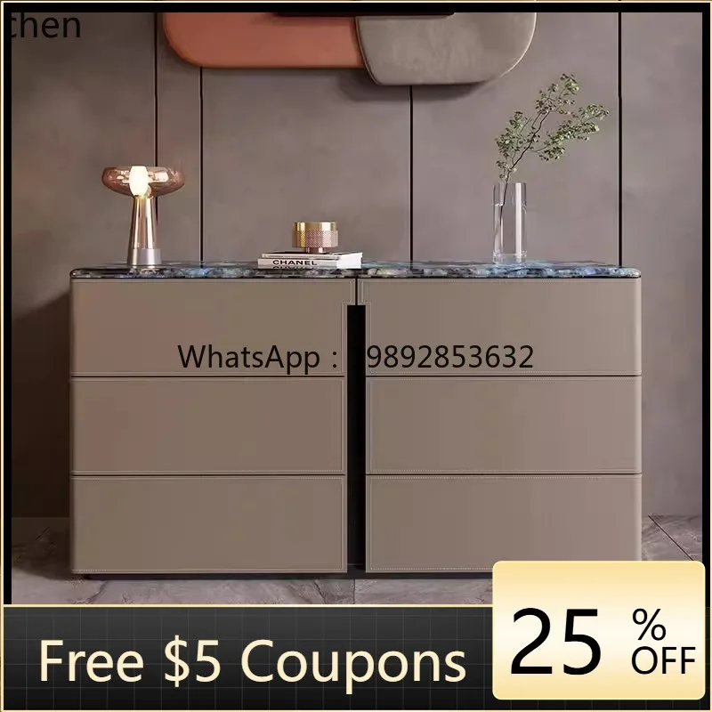 

marble saddle leather dining side household wall storage chest bedroom end of bed high TV cabinet side cabinet