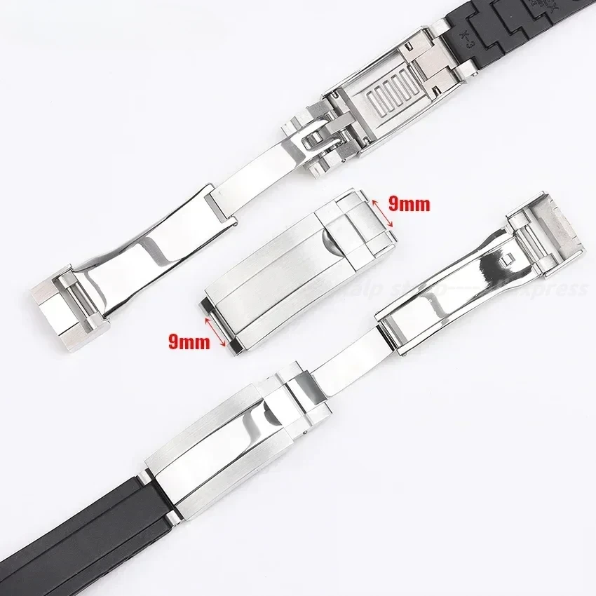 9x9mm Watch Band Clasp for Rolex DAYTONA SUBMARINER GMT Yacht-Master Stainless Steel Fine-tuning Pull Button Watch Buckle 9x16mm