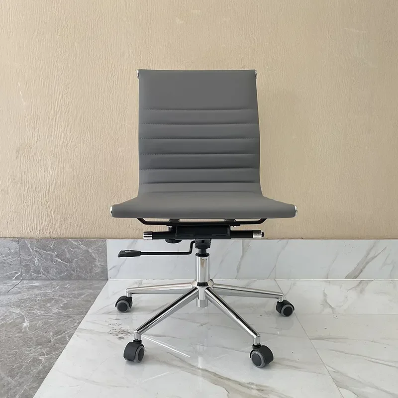 Wholesale Price Metal Frame Armless Revolving Middle Back Leather Office Chair For Reception