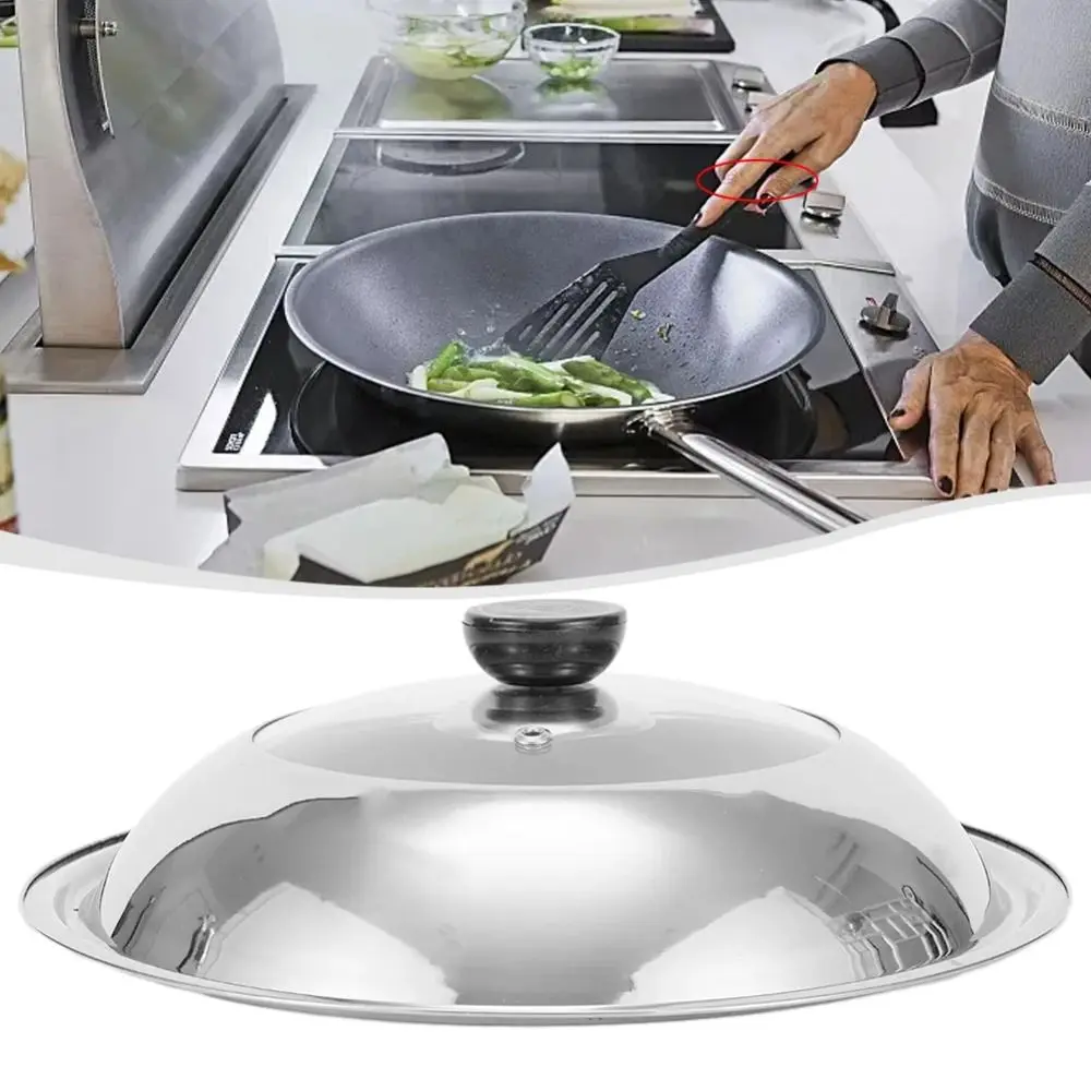 Round Pot Lids Frying Pan Covers Universal Replacement Cover Wok Lid Pot Visualized Stainless Steel Vegetable Cover