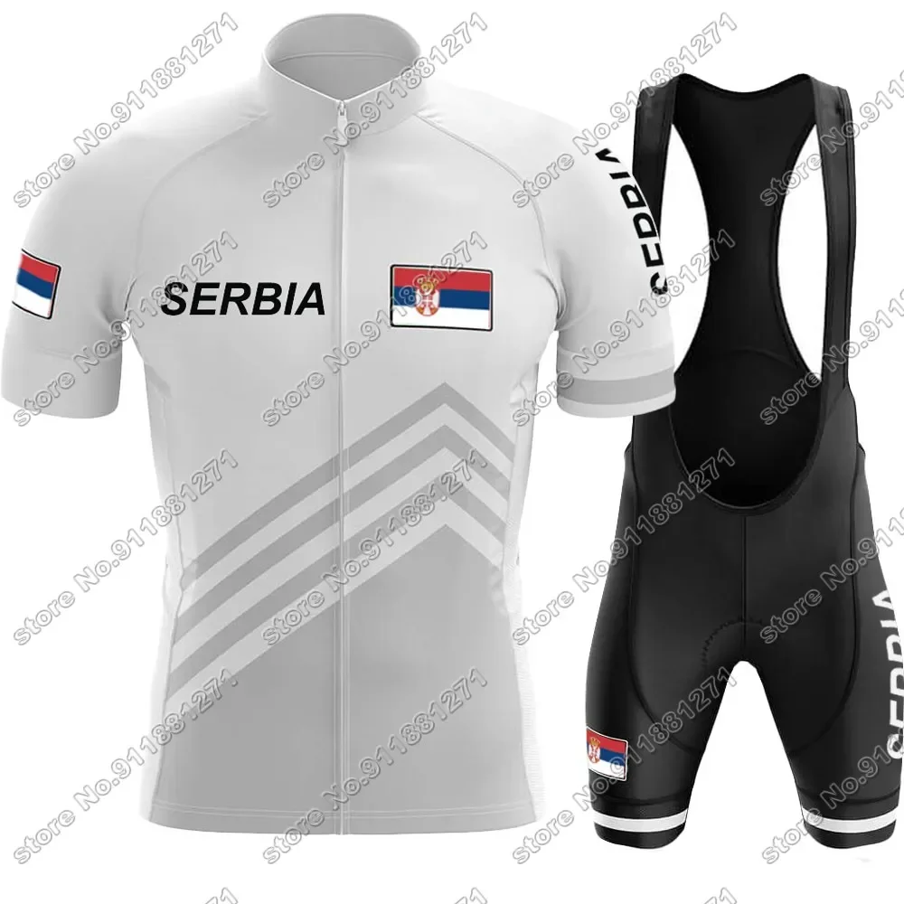 Serbia Cycling Jersey 2024 Set Summer White Ntaional Team Clothing Men Road Bike Shirts Suit Bicycle Bib Shorts MTB Ropa Maillot