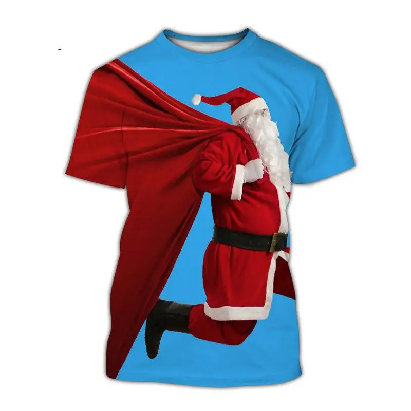 Summer New 3d Printing T-shirt Christmas Tree And Santa Claus Adult Men's And Women's Leisure Fashion O-neck Thin Street Top