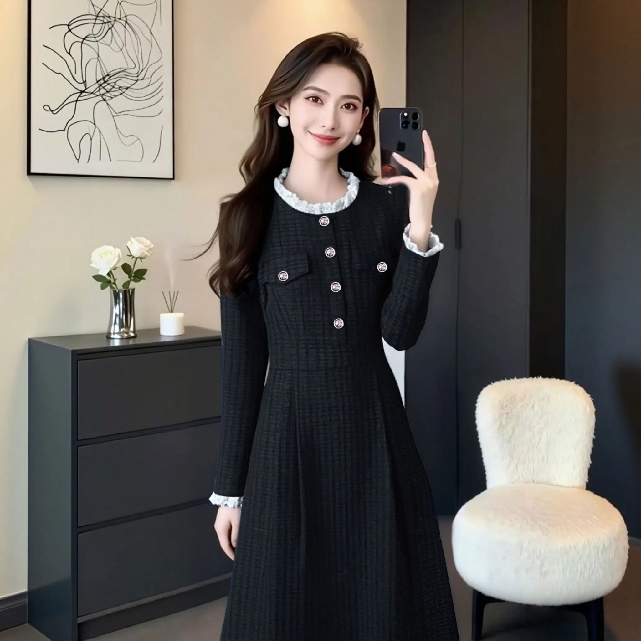 سترة مبطنة جديدة للخريف والشتاء بتصميم أنيق وفاخر بخصر مرتفع وقصة A-line