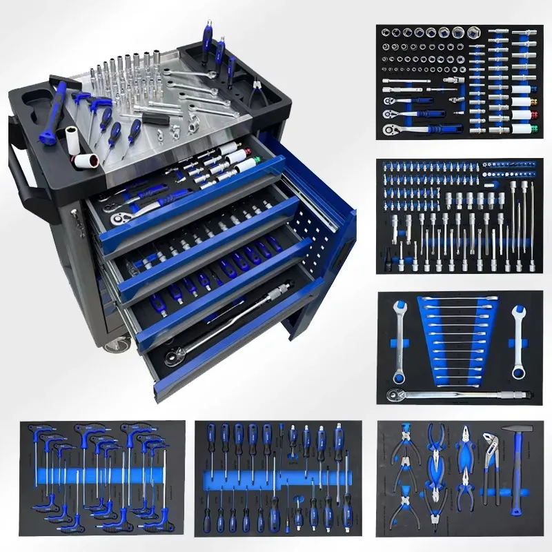 245-Piece carbon steel machine and car repair tool set with tool cart, suitable for home use