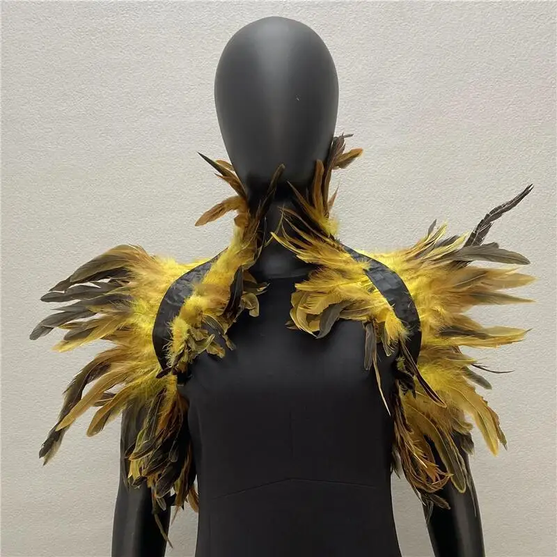 New Punk Gothic Costume Feather Cape Natural Feather Shrug Shawl For Women Halloween Cosplay Rave Party Props Stage Show Costume