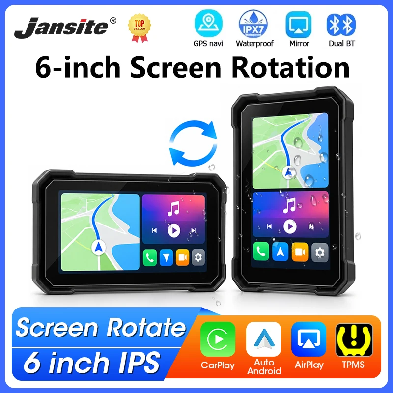jansite-gps-de-navigation-pour-moto-ecran-de-6-pouces-bluetooth-carplay-sans-fil-android-auto-tableau-de-bord-numerique-ecran-de-moniteur-pour-moto-rotation-de-l'ecran