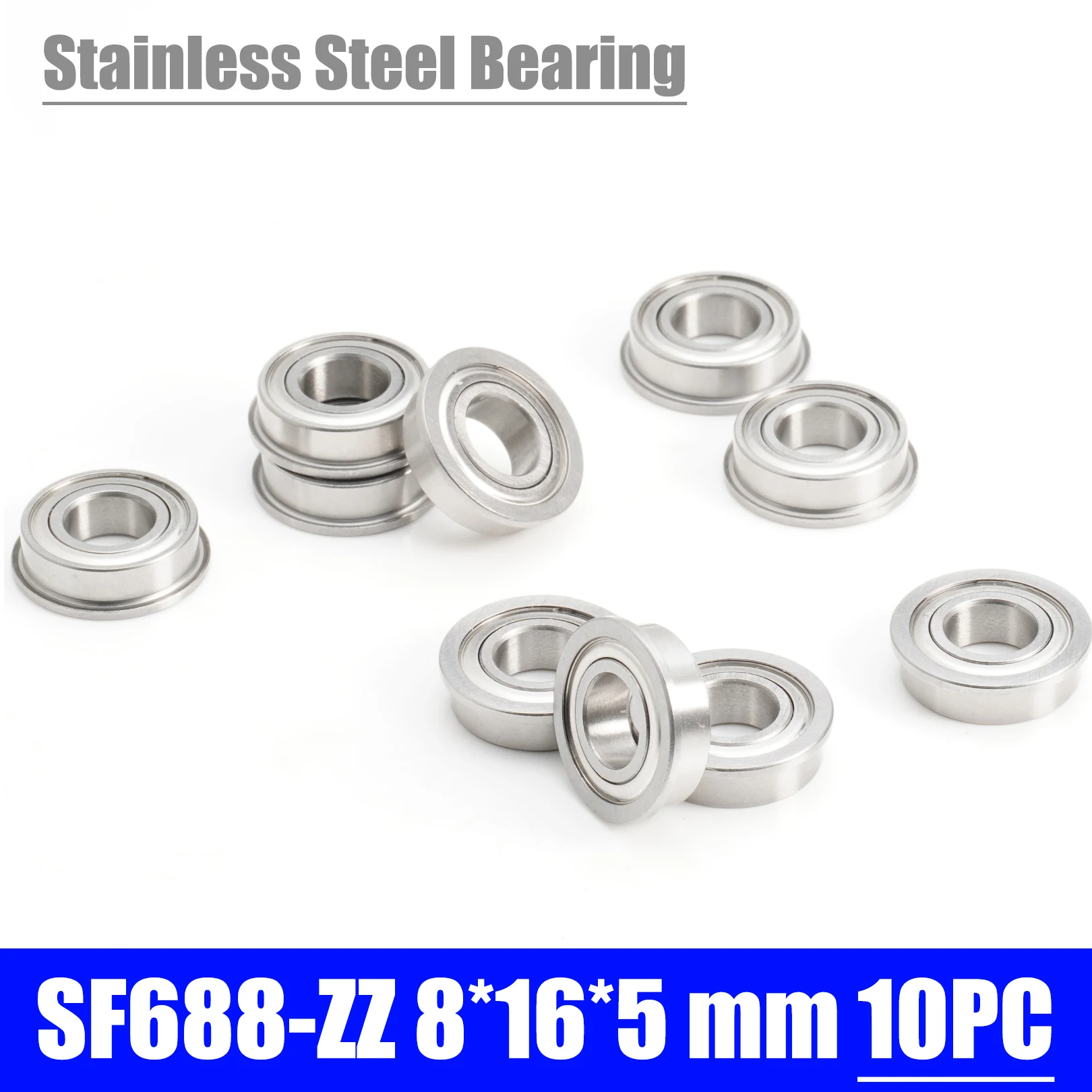 SF688ZZ Flange Bearing 8*16*5 mm ( 10 PCS ) Double Shielded Stainless Steel Flanged SF688 Z ZZ Ball Bearings SF688-2Z SF688Z